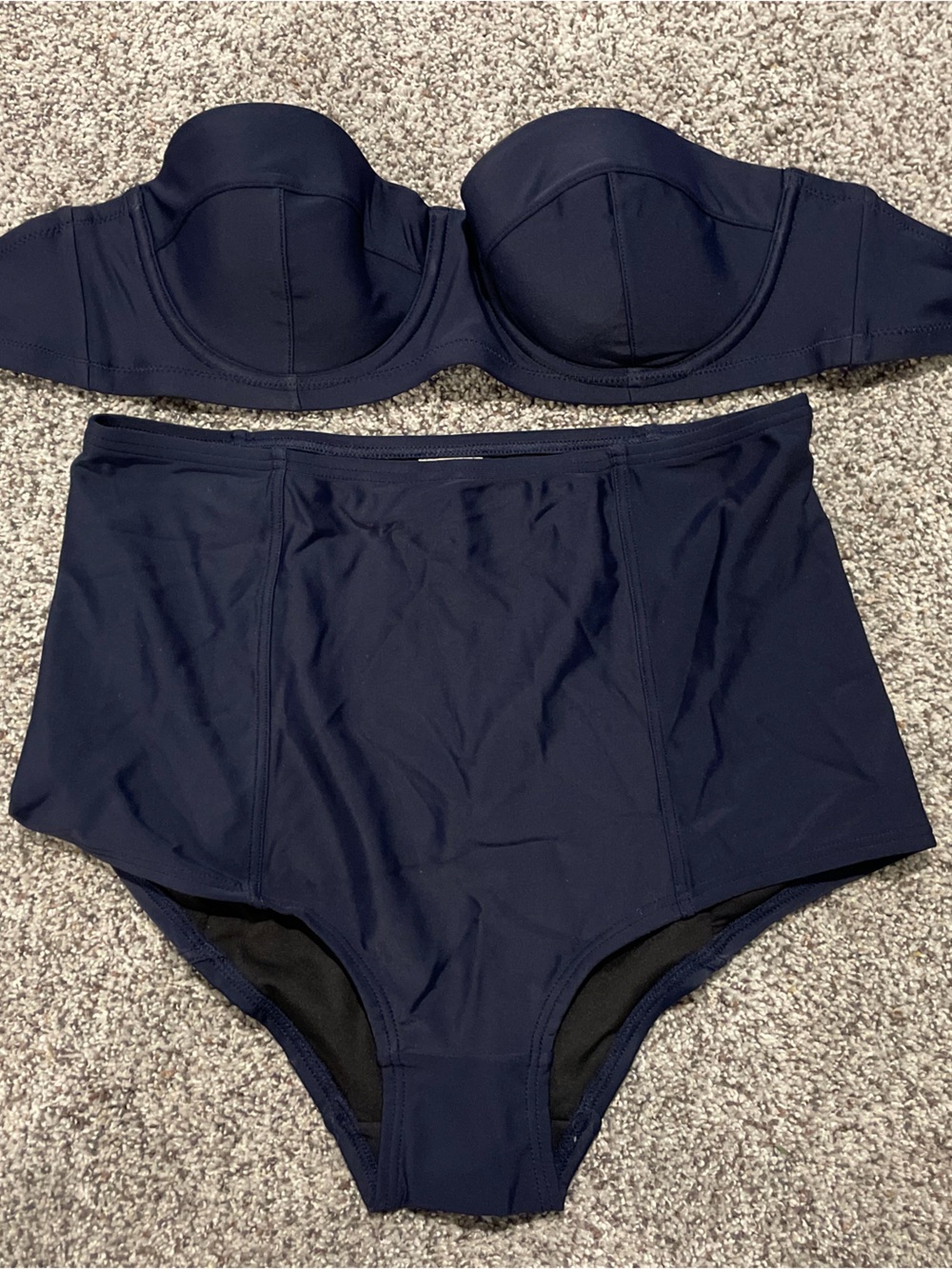 J. Crew Dark Navy Strapless Bandeau with High-Waist Bottoms